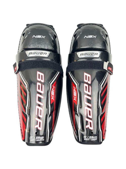 AthleteSwap Bauer NSX Eishockey-Schienbeinschoner in Schwarz und Rot mit verstellbaren Klettverschlüssen
